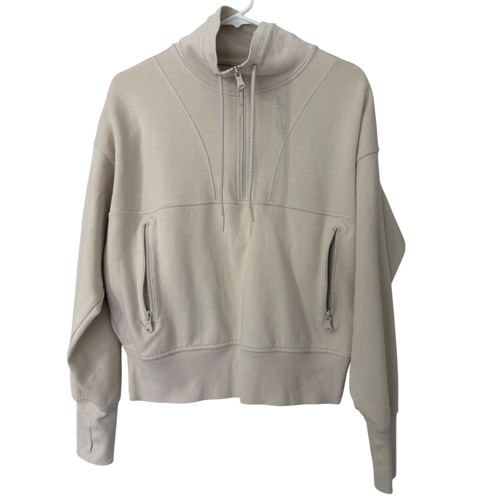 Old Navy Active Dynamic Fleece Cropped Large Tan Quarter Zip Pullover Sweatshirt